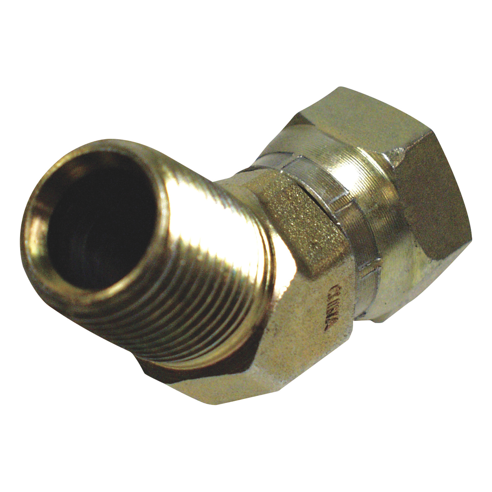 Apache Straight 45 Degree Swivel Adapter, 3/8in. F NPSM x 3/8in. F NPTF